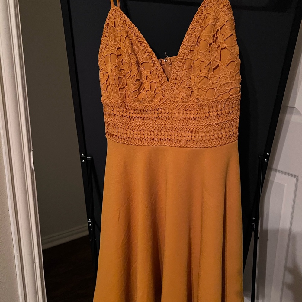 Elegant Mustard Lace Dress